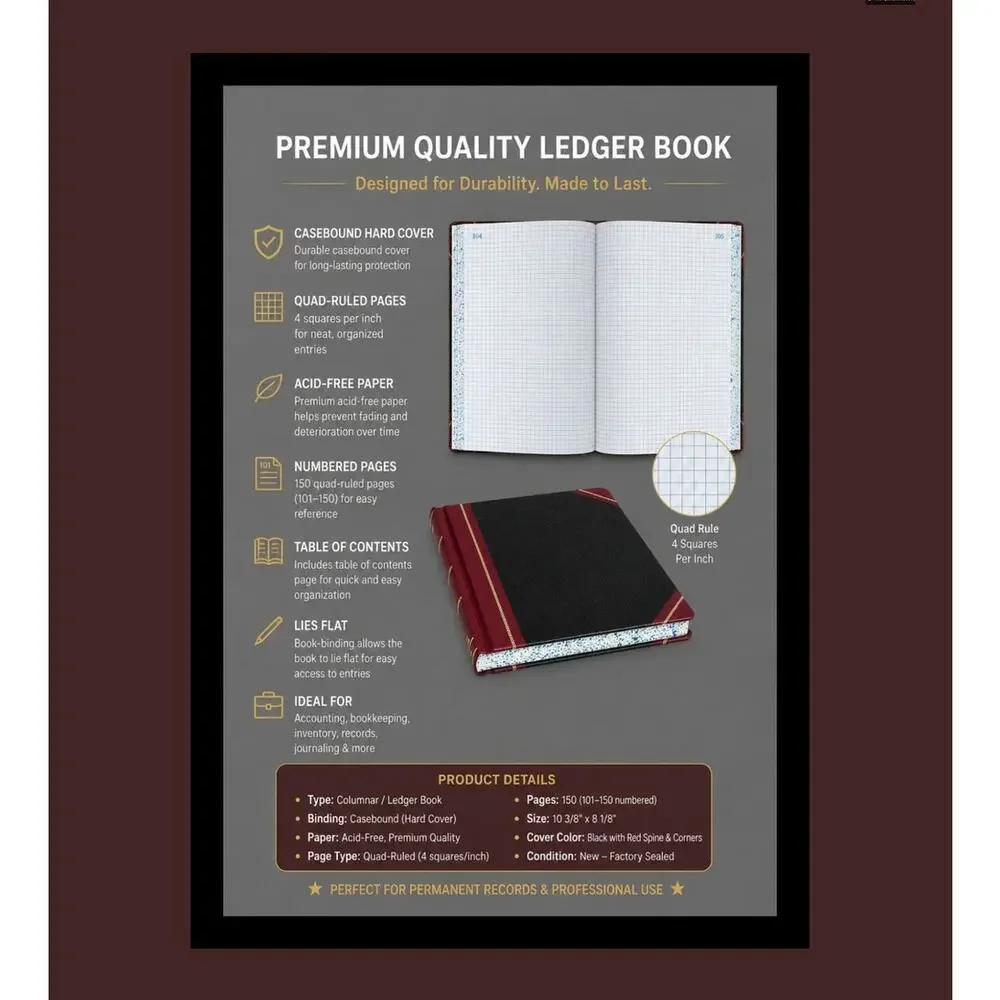 New & Sealed Boorum & Pease Columnar Ledger QUADRILLE Ruled Record Book 150 Pg